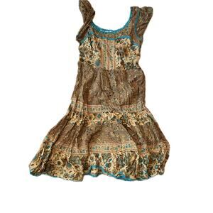 Rain Rainbow Beige Flower Paisley Midi Dress Womans L